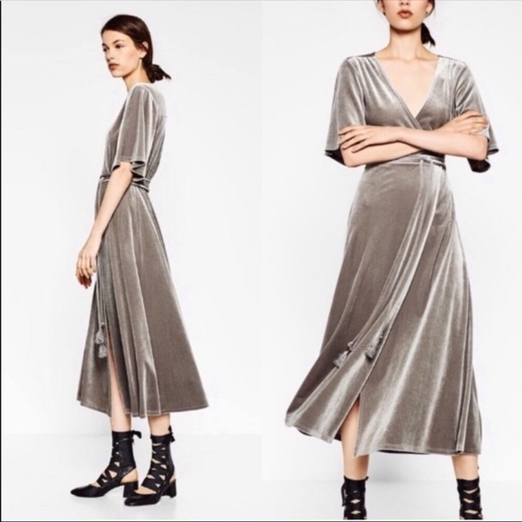 Pearl-Silver Velvet Zara Midi dress - Picture 2 of 5